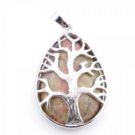 Pendente Albero della Vita con Pietra Naturale Unakite - Goccia
