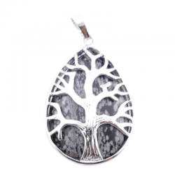 Pendente Albero della Vita con Pietra Naturale Ossidiana delle Nevi - Goccia