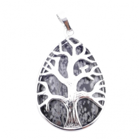 Pendente Albero della Vita con Pietra Naturale Ossidiana delle Nevi - Goccia