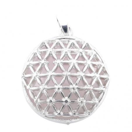 Pendente Quarzo Rosa Pietra Naturale e Fiore della Vita