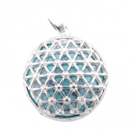Pendente Turchese Pietra Naturale e Fiore della Vita