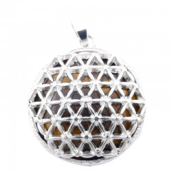 Pendente Occhio di Tigre Pietra Naturale e Fiore della Vita