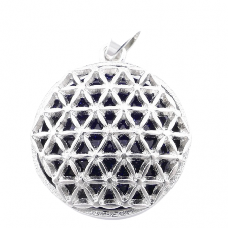 Pendente Avventurina Blu Pietra Naturale e Fiore della Vita