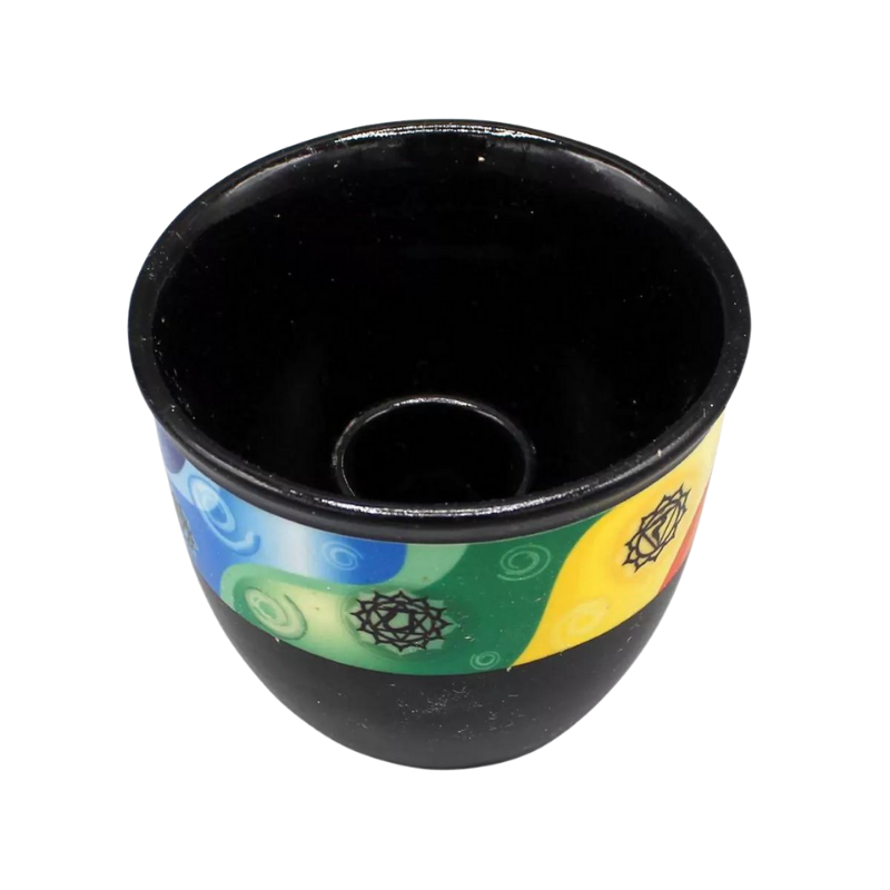 Ciotola Brucia Smudge in Ceramica decorata a Mano (9 x 9 x 8cm - 270gr.) - 7 Chakra