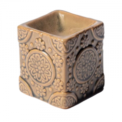 Brucia Cere Aromatiche in Ceramica Beige/Verde - (8 x 7cm) - Fiori