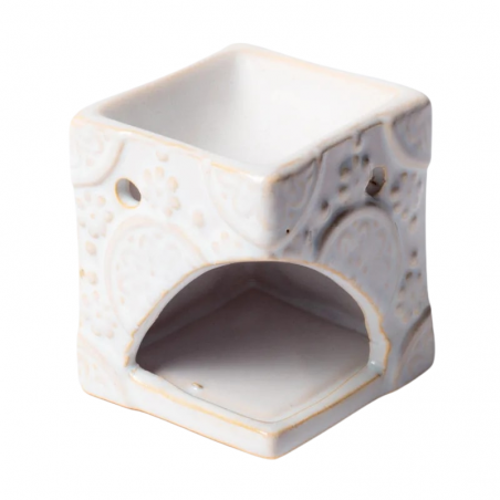 Brucia Cere Aromatiche in Ceramica Bianco - (8 x 7cm) - Fiori