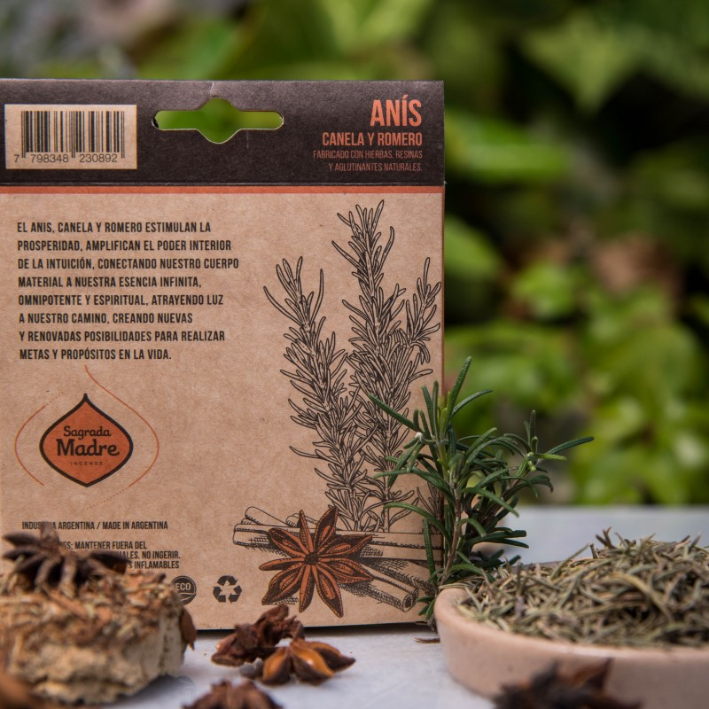 Anice, Cannella & Rosmarino - 4 Pastillas Smudge 100% Erbe Naturali - Sagrada Madre