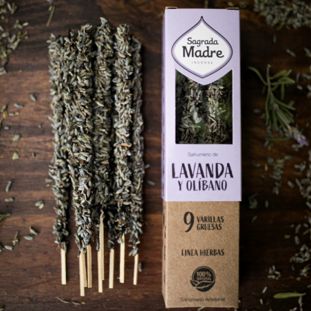 Lavanda & Olibano - 9 Bastoni Incenso Extra Premium in Erbe 100% Naturali - Sagrada Madre