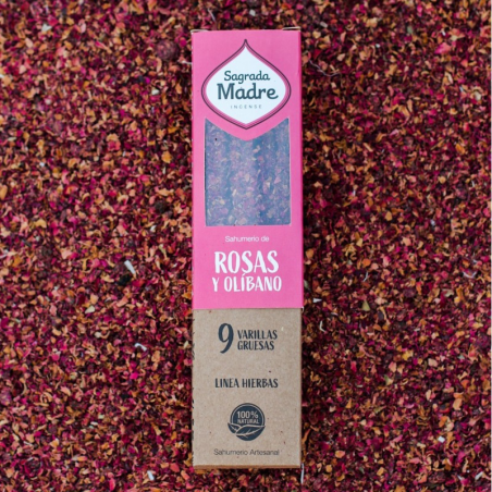 Rosa & Olibano - 9 Bastoni Incenso Extra Premium in Erbe 100% Naturali - Sagrada Madre
