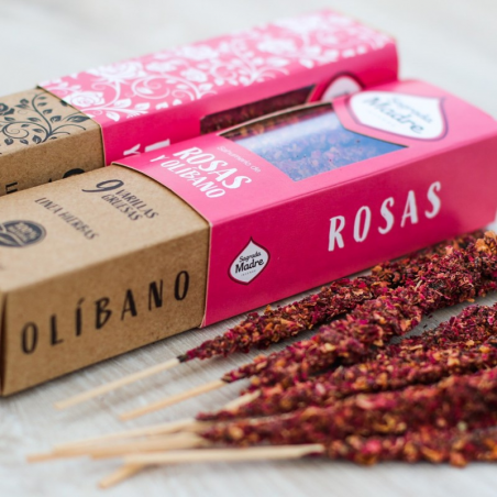 Rosa & Olibano - 9 Bastoni Incenso Extra Premium in Erbe 100% Naturali - Sagrada Madre