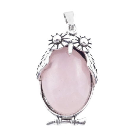 Quarzo Rosa Pendente Pietra Naturale a forma di Gufo - (38 x 22mm)