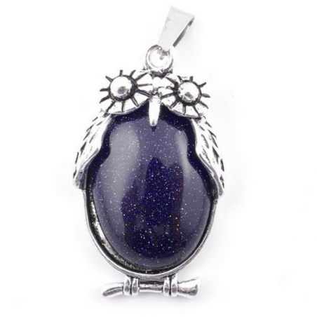 Avventurina Blu Pendente Pietra Naturale a forma di Gufo