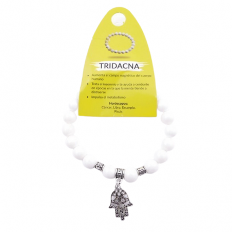 Braccialetto Tridacna perline 8mm con Ciondolo Mano di Fatima