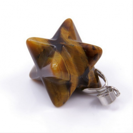 Merkaba Occhio di Tigre Pendente Pietra Naturale con gancio Metallo