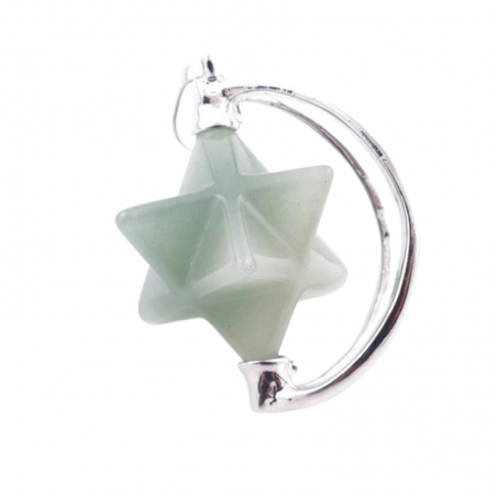 Merkaba Avventurina Verde Pendente Pietra Naturale con Mezza Luna