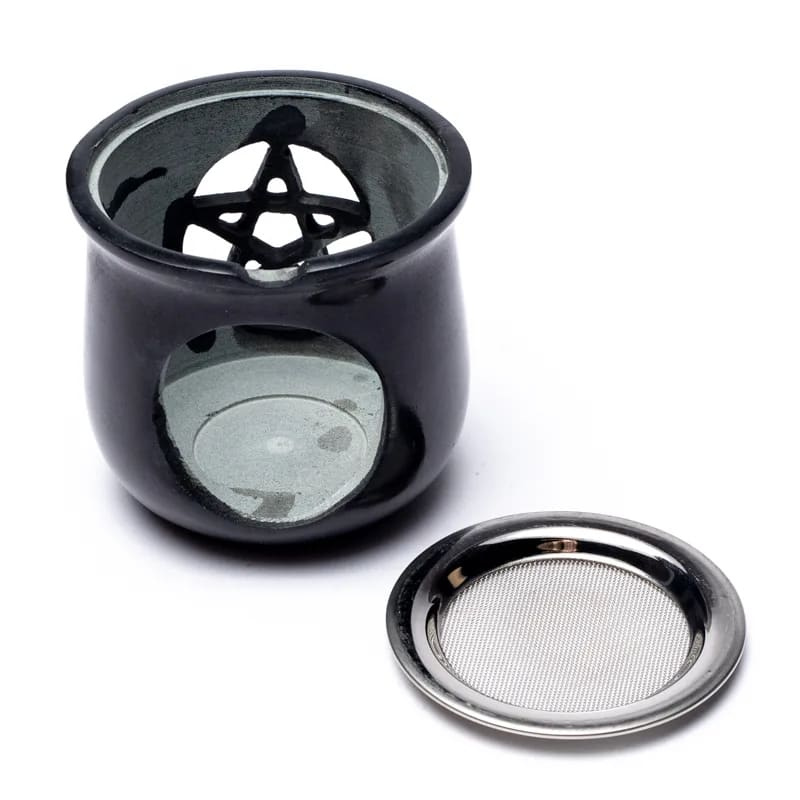 Brucia incensi e resine in Pietra Ollare nera Pentacolo con Setaccio