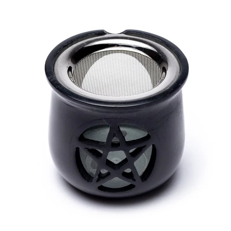 Brucia incensi e resine in Pietra Ollare nera Pentacolo con Setaccio