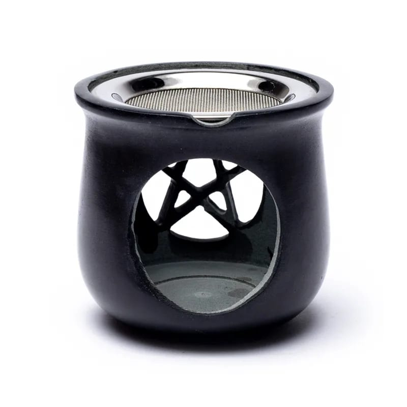 Brucia incensi e resine in Pietra Ollare nera Pentacolo con Setaccio