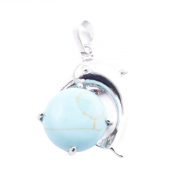 Turchese Pendente Pietra Naturale Delfino con Sfera