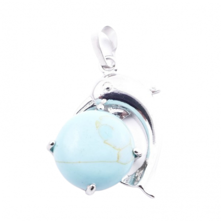 Turchese Pendente Pietra Naturale Delfino con Sfera