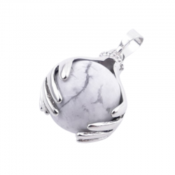 Howlite Pendente Sfera Pietra Naturale da 16mm e Mano in Metallo