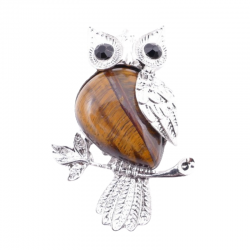 Pendente Occhio di Tigre Pietra Naturale Gufo su Rametto