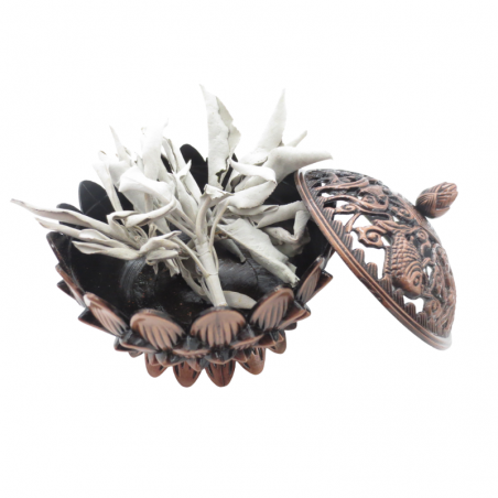 Bruciatore Resina Incenso Tibetano in Ottone Bronzo (6 x 6 x 3cm) - Loto