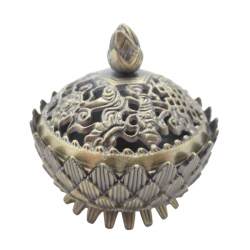 Bruciatore Resina Incenso Tibetano in Ottone Bronzo (6 x 6 x 3cm) - Loto