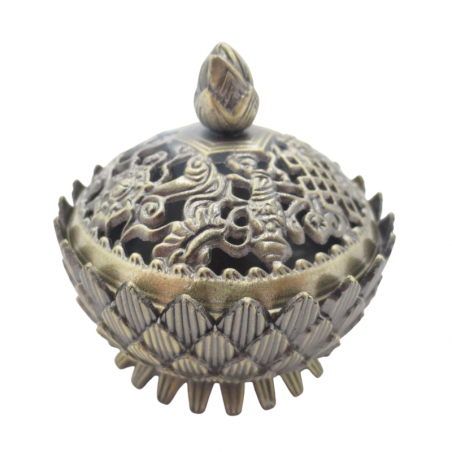 Bruciatore Resina Incenso Tibetano in Ottone Bronzo (6 x 6 x 3cm) - Loto