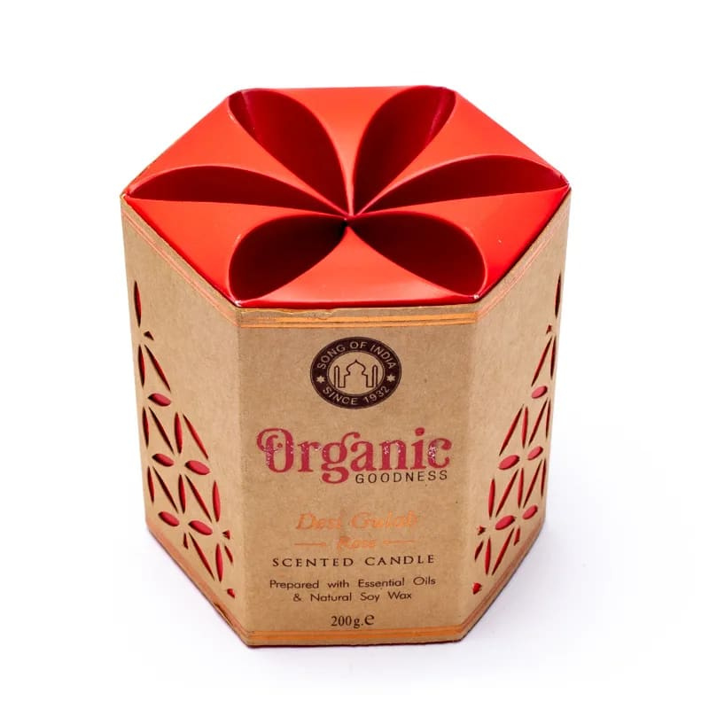 Candela profumata Rosa Cera di Soia Song of India Organic Goodness - (± 55 ore - 200gr.)