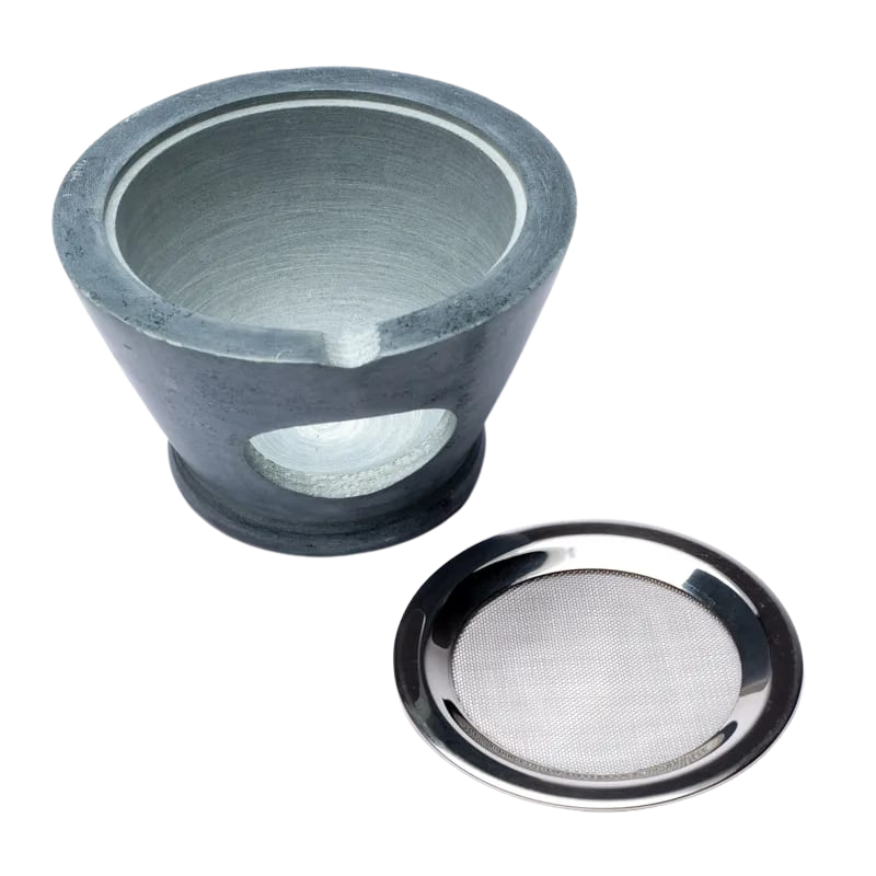 Bruciatore resine incensi in pietra ollare grigia con setaccio Maroque