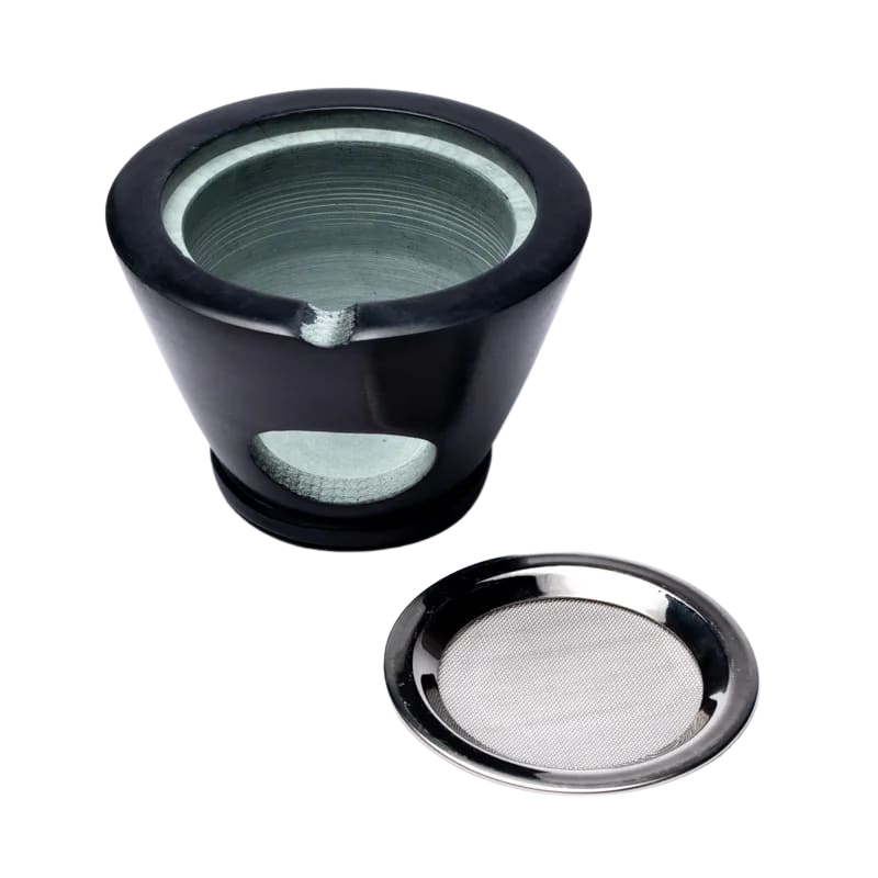 Bruciatore incensi resina in pietra ollare nera con setaccio