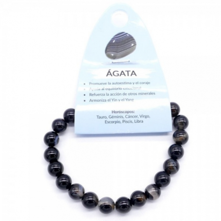 Braccialetto Agata Nera perline da 8mm in Pietra Naturale