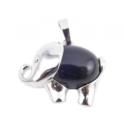 Onice Nera Pendente Pietra Naturale e Elefante in Metallo - (23 x 27mm)