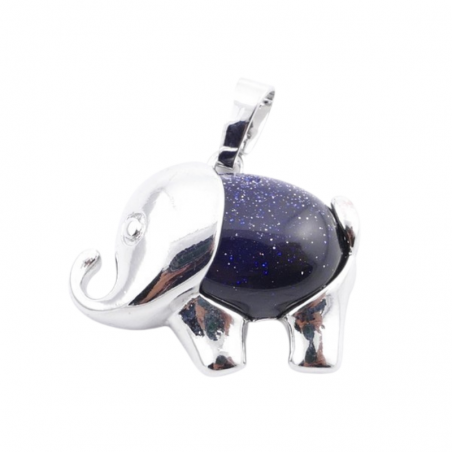 Avventurina Blu Pendente Pietra Naturale a forma di Elefante