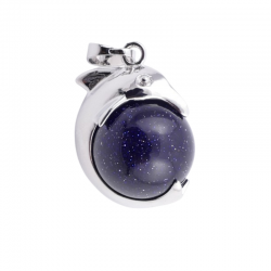 Avventurina Blu Pendente Sfera 16mm in Pietra Naturale e Delfino in Metallo