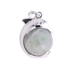 Fluorite Verde Pendente Sfera da 16mm in Pietra Naturale e Delfino in Metallo