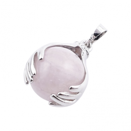Quarzo Rosa Pendente Sfera da 16mm in Pietra Naturale e Mano in Metallo