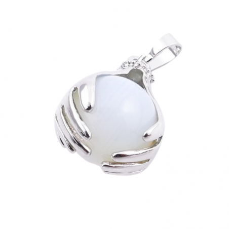 Opalina Pendente Sfera 16mm in Pietra Naturale e Mano in Metallo