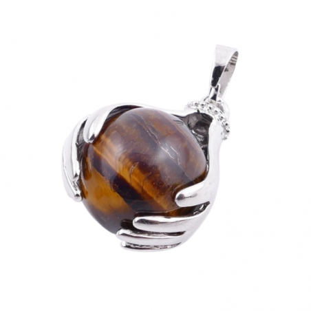 Occhio di Tigre Pendente Pietra Naturale Mano con Sfera