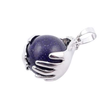 Avventurina Blu Pendente Pietra Naturale Mano con Sfera