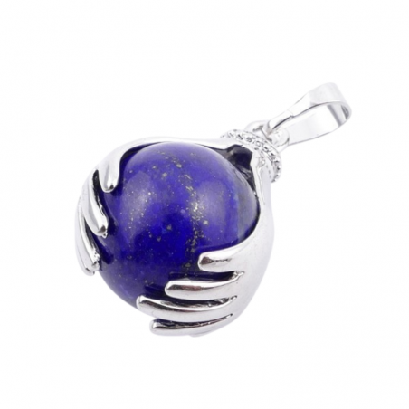 Lapislazzuli Pendente Sfera 16mm in Pietra Naturale e Mano in Metallo