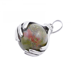 Unakite Pendente Pietra Naturale Mano con Sfera