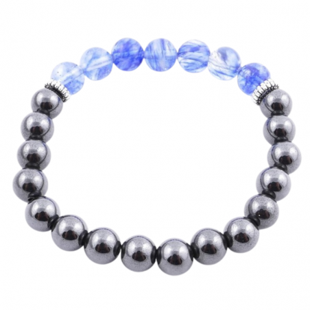Braccialetto Ematite Magnetizzata e Quarzo Blu Rutilato Pietre Naturali