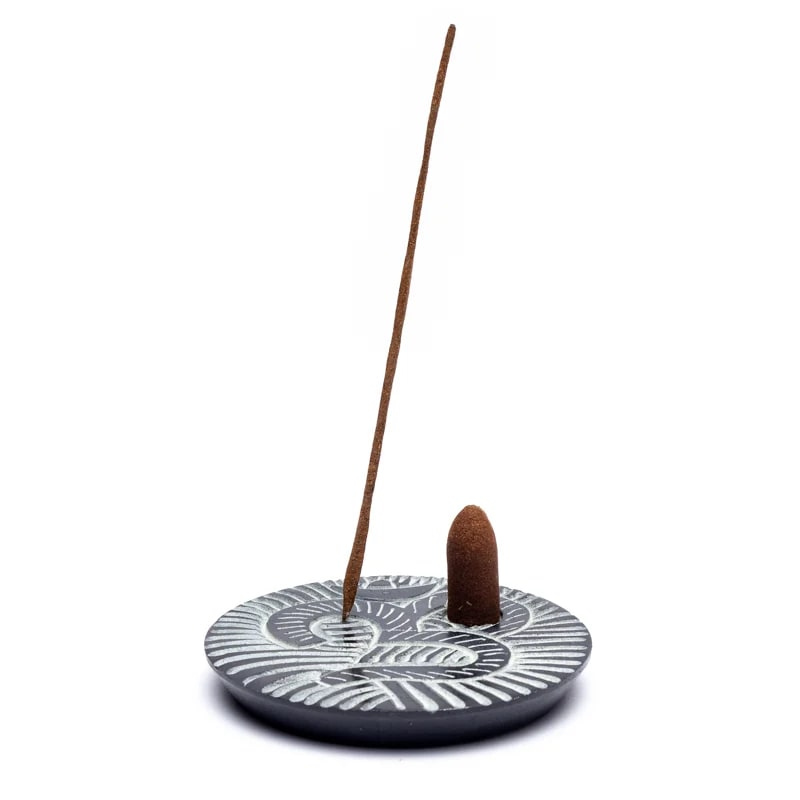 Supporto Bastoncini e Coni incenso in Pietra Ollare - Simbolo Ohm