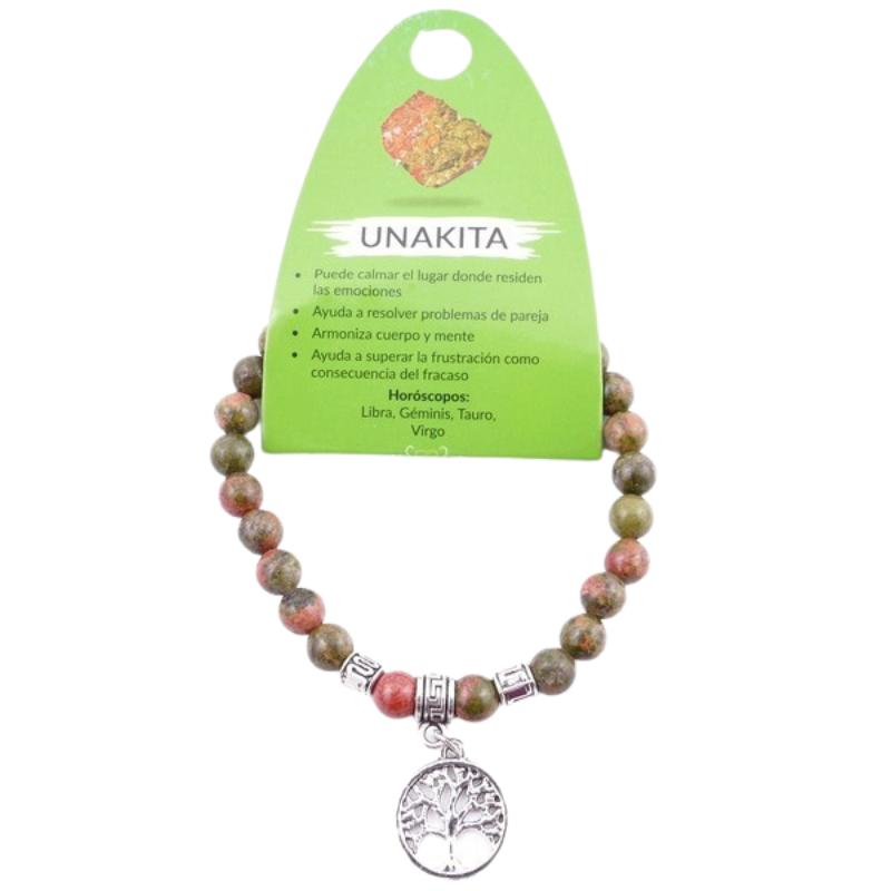 Unakite Braccialetto perline da 6mm in Pietra Naturale con Albero della Vita
