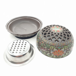 Bruciatore per Resine Luxury in Ceramica Marrone con Loto Rosso - (10 x 7cm - 300gr.) 2