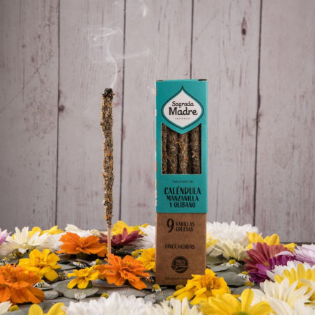 Calendula, Camomilla & Olibano - 9 Bastoni Incenso Extra Premium in Erbe 100% Naturali - Sagrada Madre