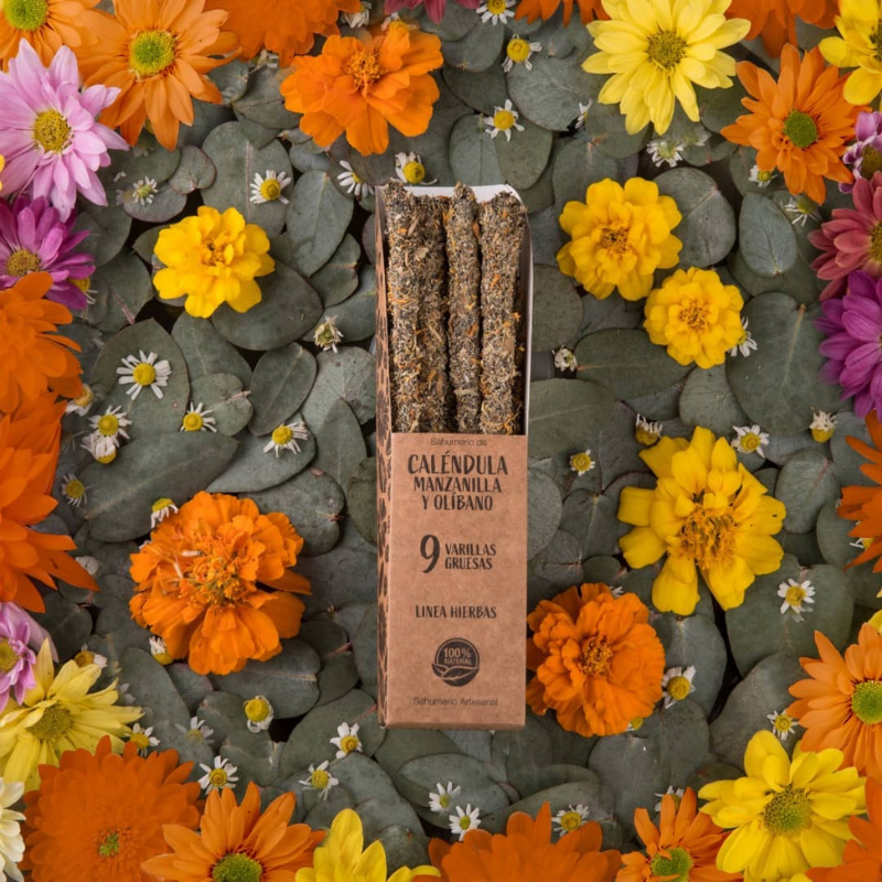 Calendula, Camomilla & Olibano - 9 Bastoni Incenso Extra Premium in Erbe 100% Naturali - Sagrada Madre