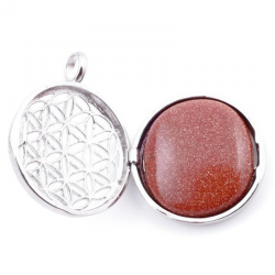 Avventurina Dorata Medaglione Pendente con Fiore della Vita 2